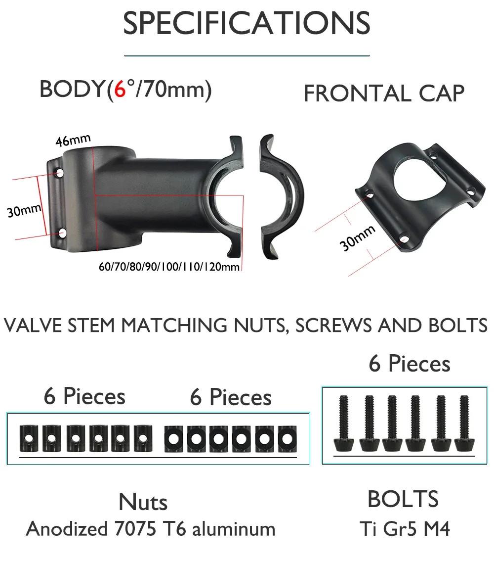 60-120mm Full Carbon Fiber Ultra-light Stem 6 Degrees 28.6/31.8mm Handlebar Stem