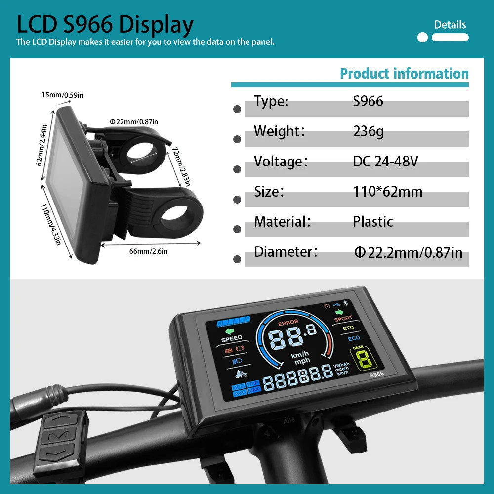 Three-Mode Sine Wave Controller 17A-60A SM/WP Plug with 36V 48V S966 Display