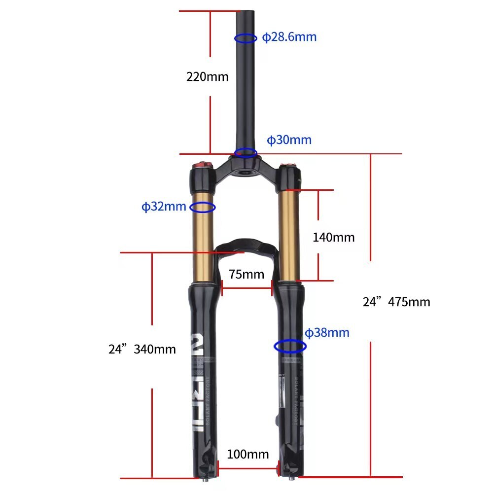 24″ Mountain Bike Air Fork Disc Brake Shock Absorber Quick Removal Front Fork