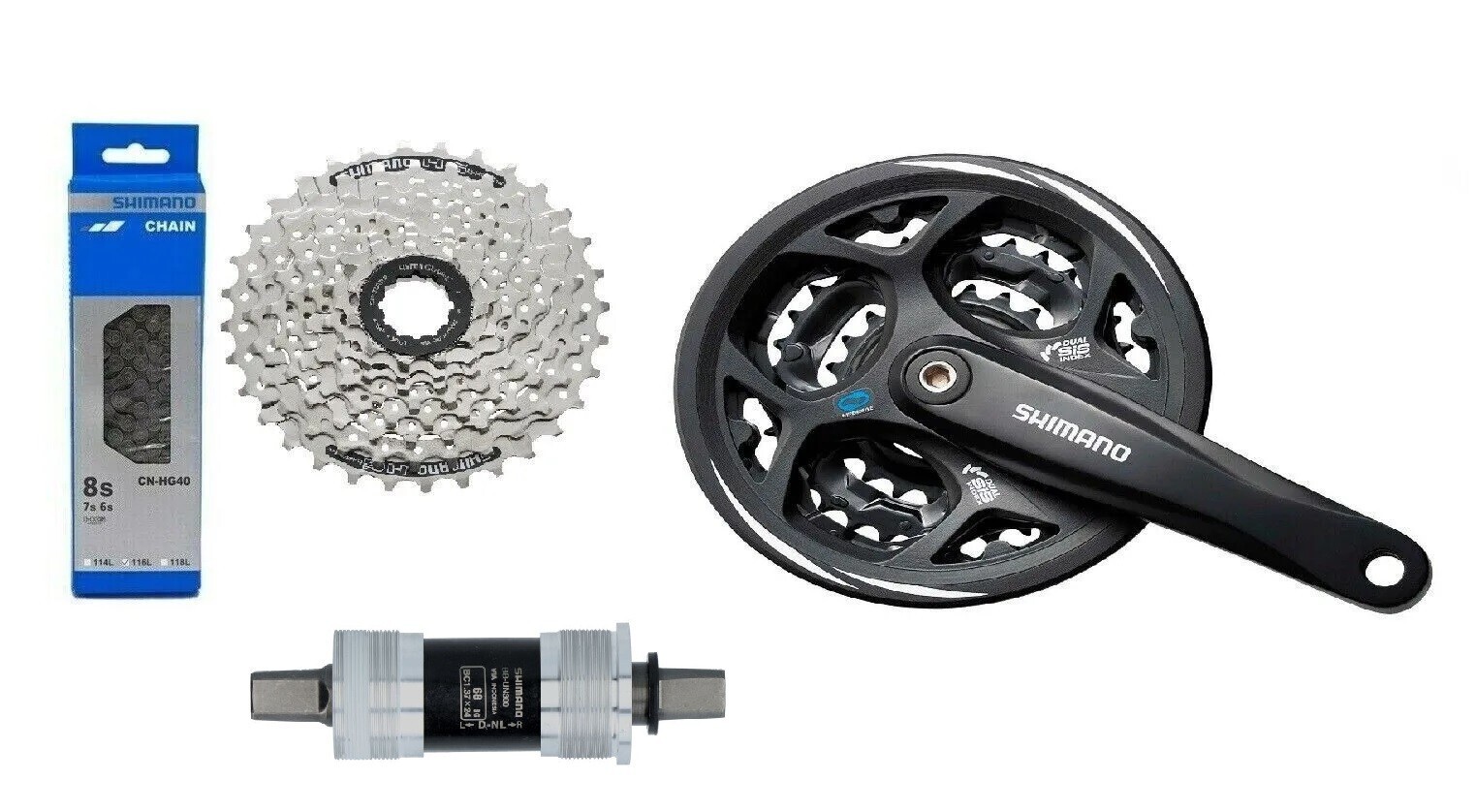 Shimano 8 Speed Wear Set Crank FC-M311 48Z + Chain + Cassette HG41 + Bottom Bracket