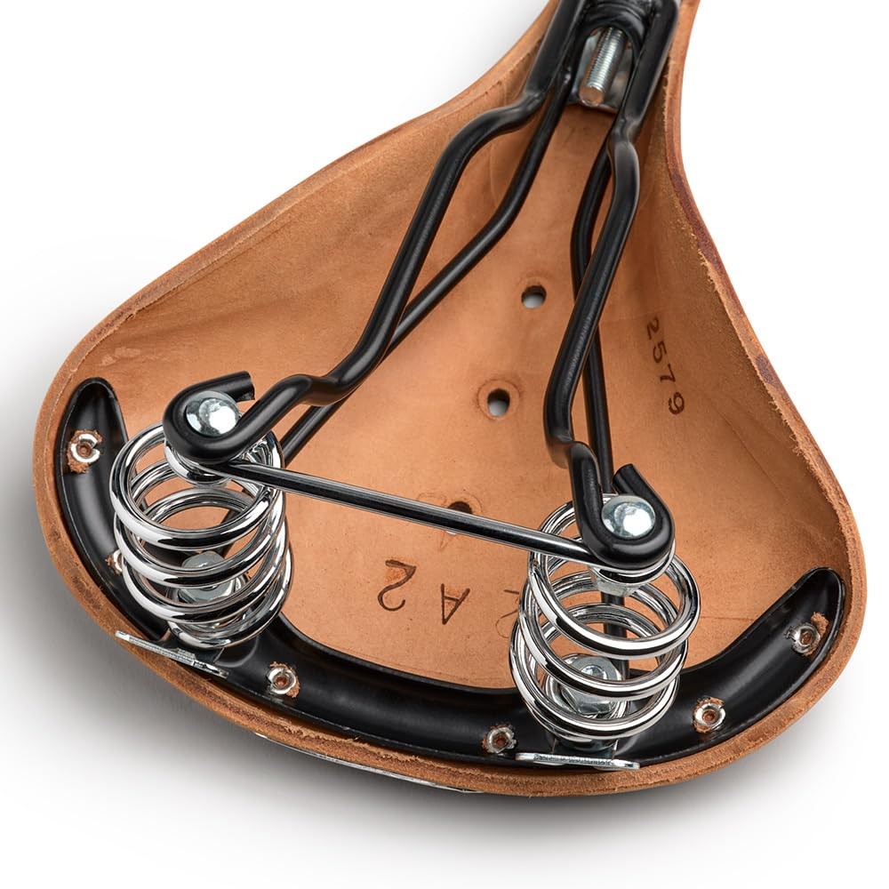 B67 Short, Leather Bike Saddle with Suspension Springs