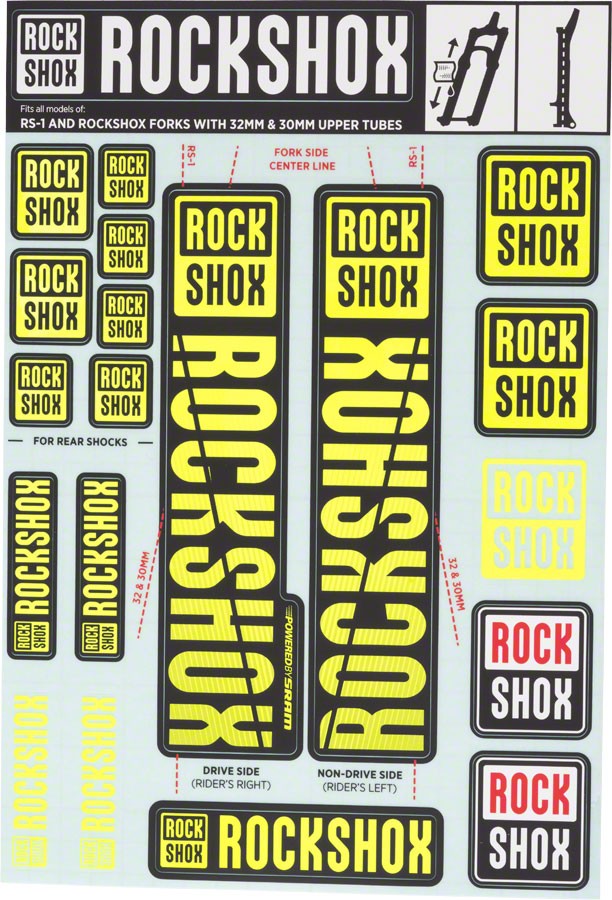 RockShox Fork Decal Kit – 30/32mm/RS1, Yellow