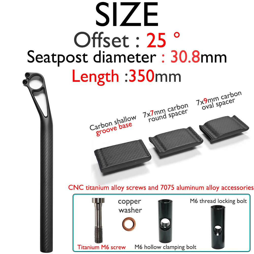-0°/25° Fully Carbon Hollow Seat Tube Road Gravel Off-road MTB Bicycle Seatposts