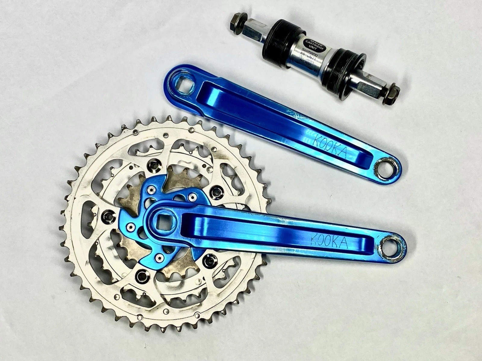 Kooka Blue Anodized MTB Crankset 175mm w/ BB-UN71 & REAL 22T Ring Vintage CNC
