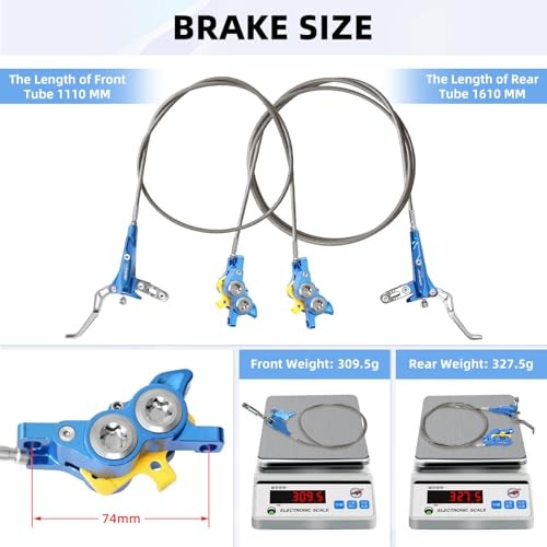 Hydraulic Disc Brake Set, Left Front 1110mm & Right Rear 1610mm, 4 Piston Blue