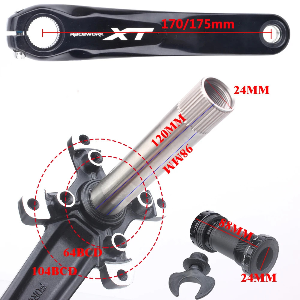 MTB Bicycle Crankset 104BCD Crank 170mm 175mm Integrated Cranks Chainring
