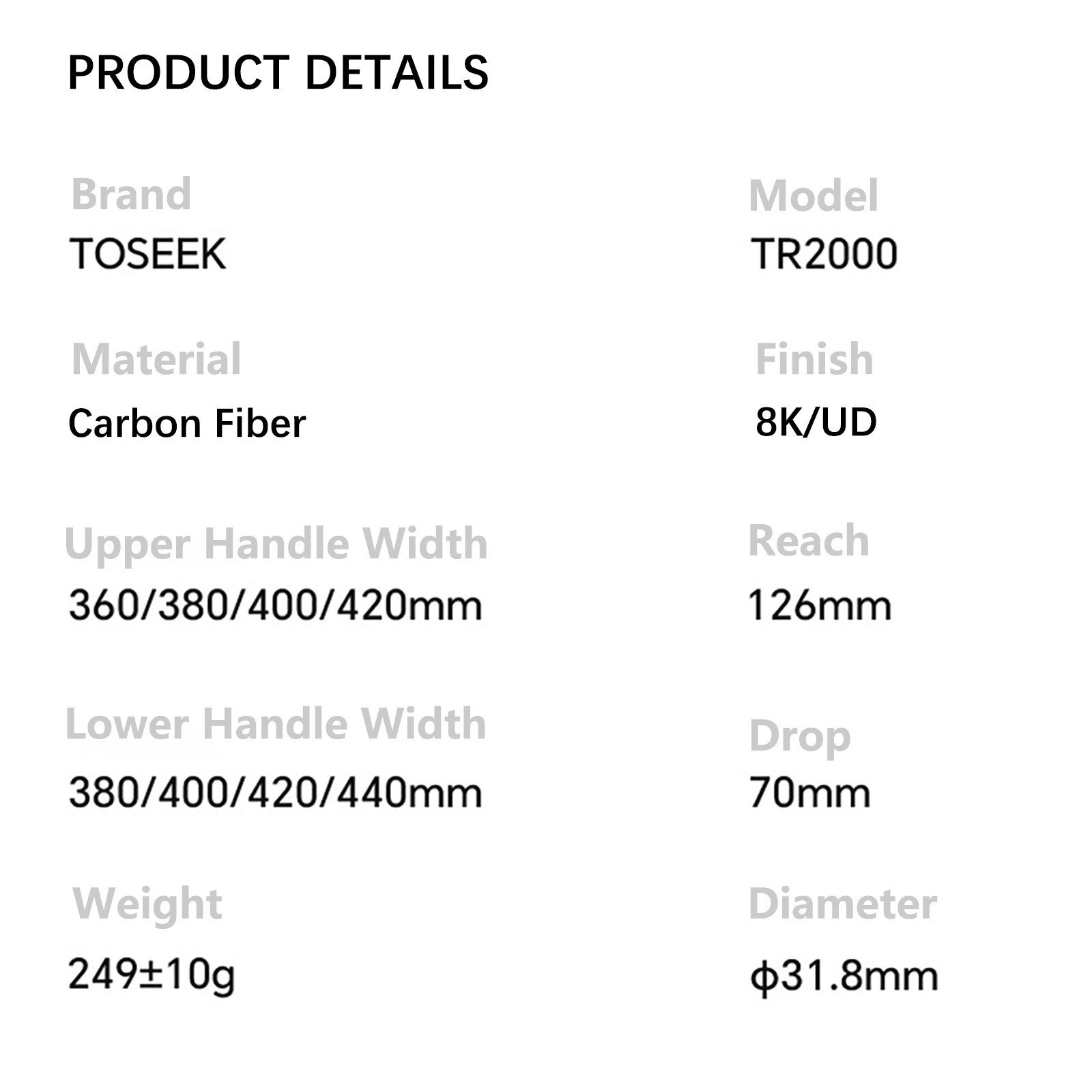 Carbon Fiber Bicycle Handlebar 8K Racing Road Bike Handle Drop Bar 31.8 x 420 mm