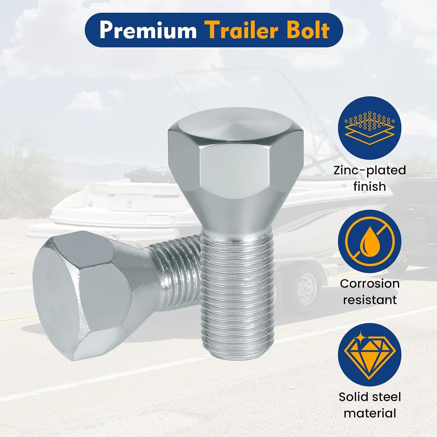 11062A Trailer Lug Bolts, 1/2″-20 x 1-5/8″ Zinc-Plated Steel Trailer Wheel Bolts