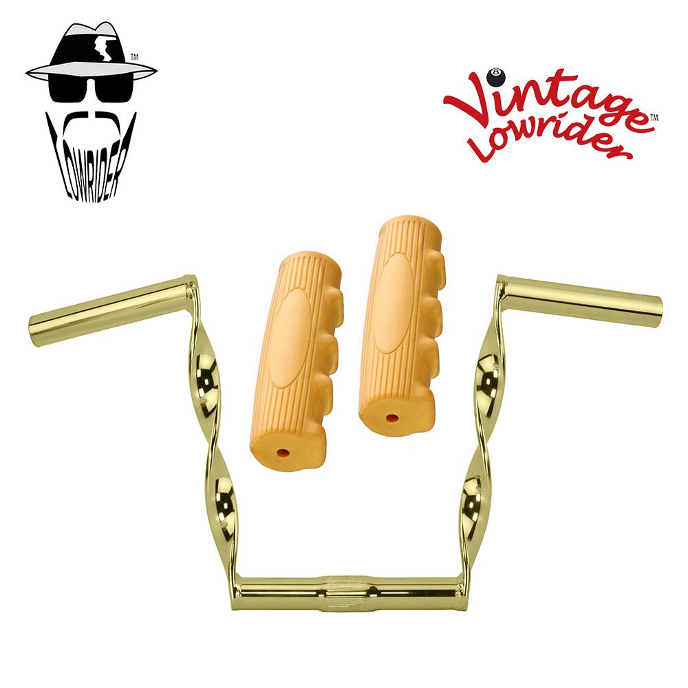 LOWRIDER Flat Twisted 9″ 25.4 Handlebar Gold 0214 120 Grips Solid/Beige