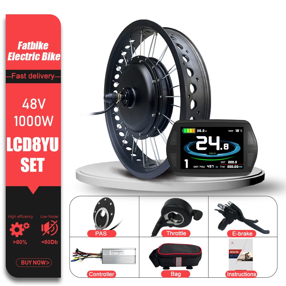 E-bike Conversion Kit 48V 1000W 4.0Tyre Brushless Rear Rotate Hub Motor Wheel
