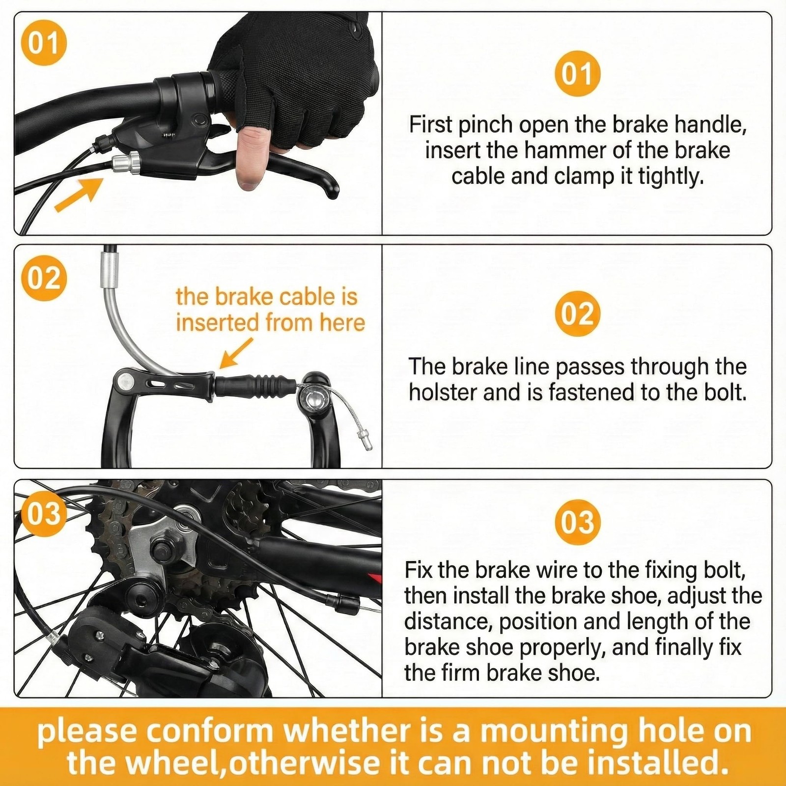 Black Bike Brake Cable Kit Front Rear with Housing Set