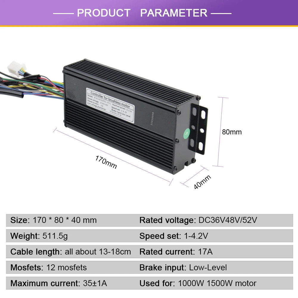 36V48V52V E-Bike Sine Wave Controller 35A for 1000W 1500W Brushless Motor