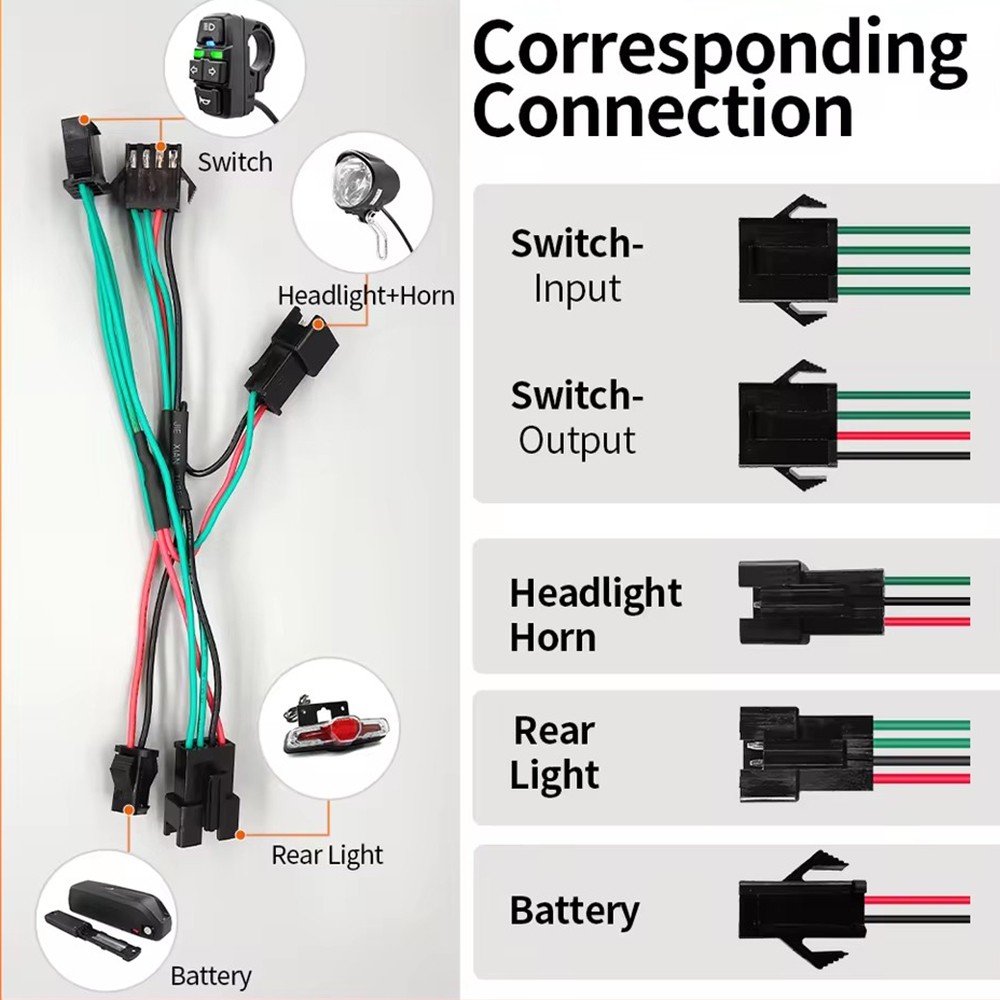 LED Headlight Tail Light Set 24V 36V 48V Horn Turn Signal Switch E-Bike Parts