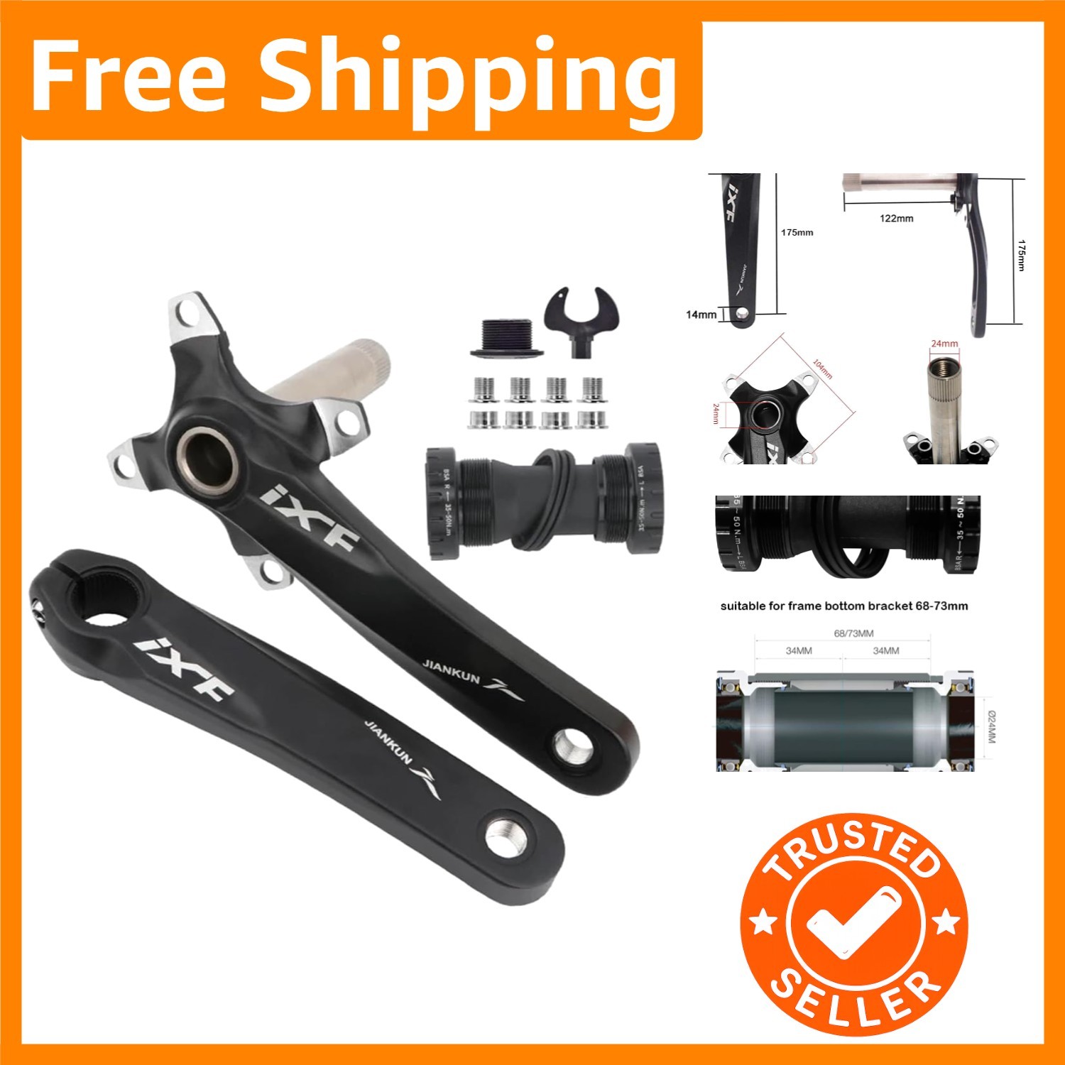 Lightweight Aluminum Crankset 170mm/175mm with Bottom Bracket Kit – MTB/Road