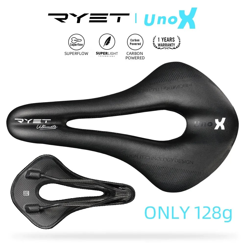 RYET Carbon Fiber Bike Saddle Ultralight Leather Road MTB Racing Seat 112g