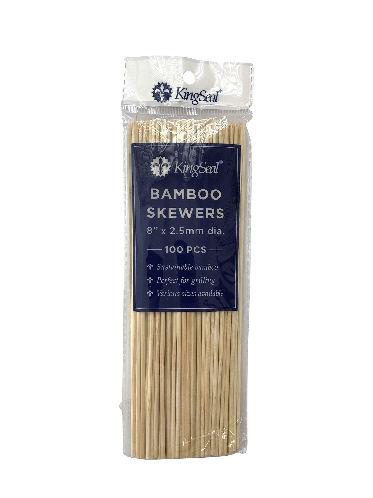 KingSeal Bamboo Wood Grilling Skewers 8″ x 2.5mm 16 Packs x 100 (1600 Count)
