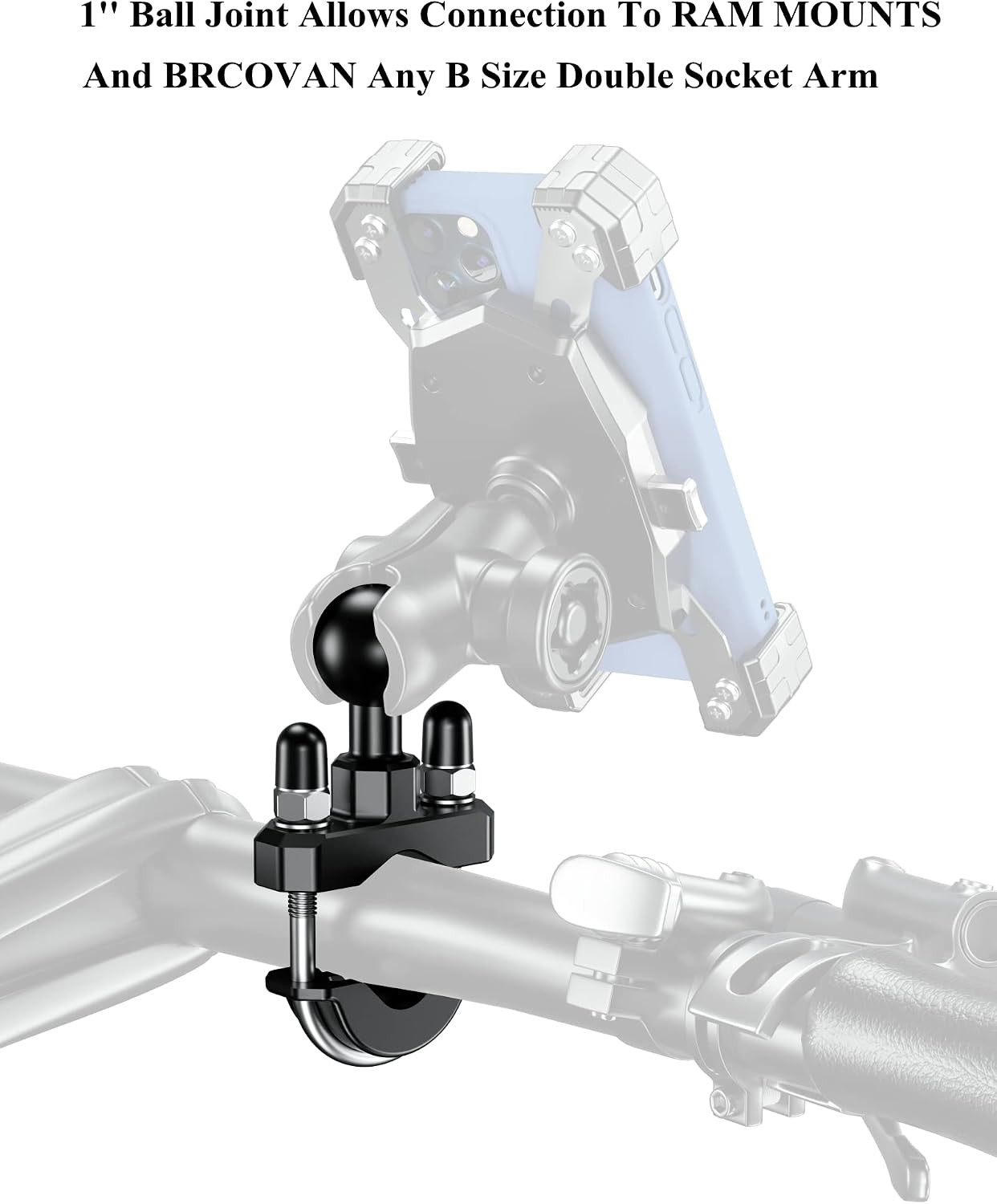 BRCOVAN 1» Ball Handlebar U-Bolt Mount, Fit Rails Diameter 0.5» to 1.26» | Co