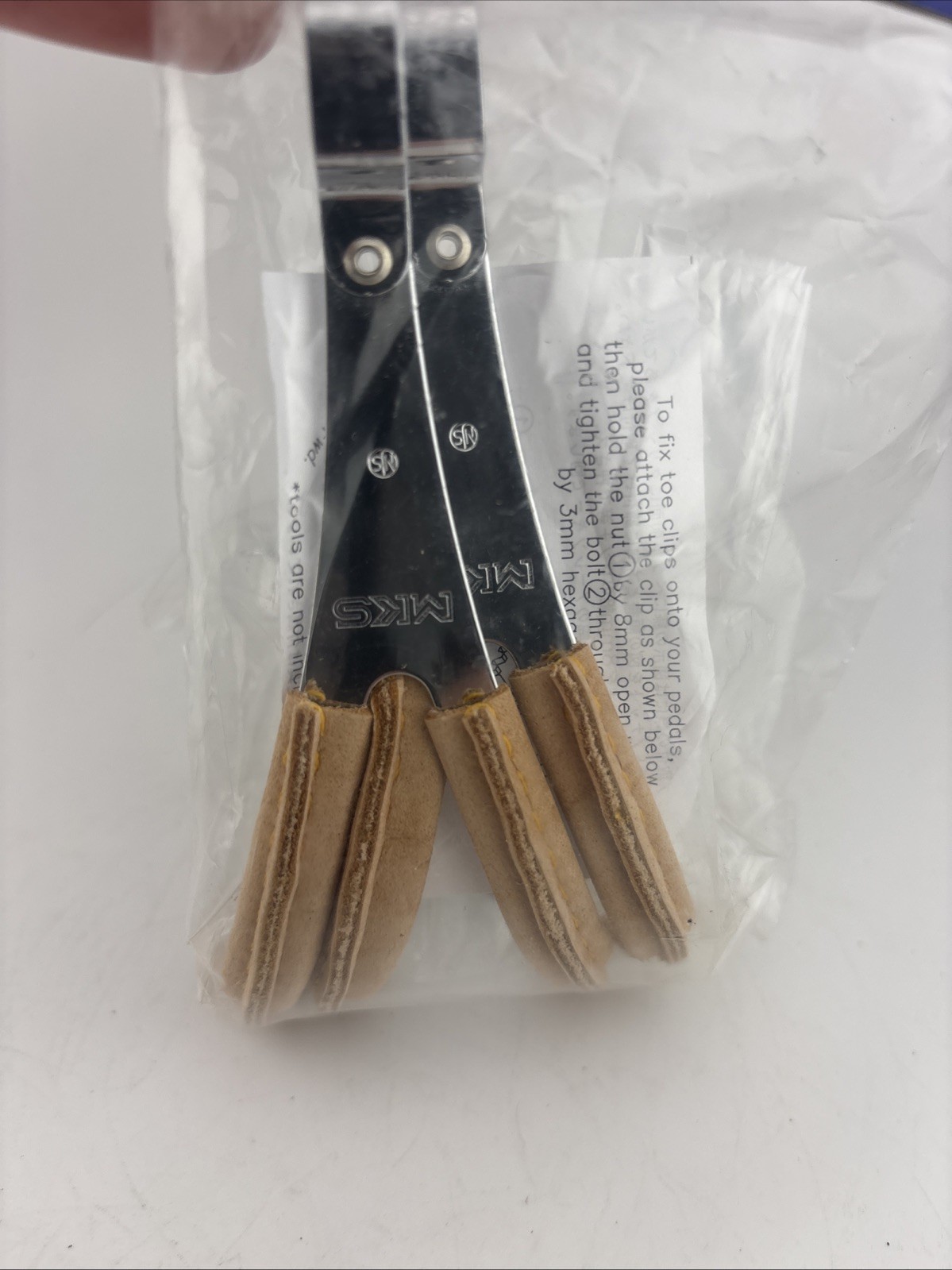 Vintage MKS Toe Clips Leather Large L NOS Japan Set Chrome