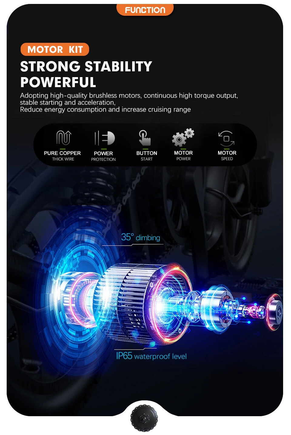 48V 2000W 20/24/26inch Snow E-bike Fat Brushless Gearless Rear Rotate Hub Motor