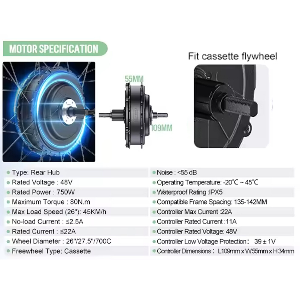 48V750W BAFANG Rear Wheel Hub Motor Kit 26″ 27.5″ 700C E-bike Conversion Kits US
