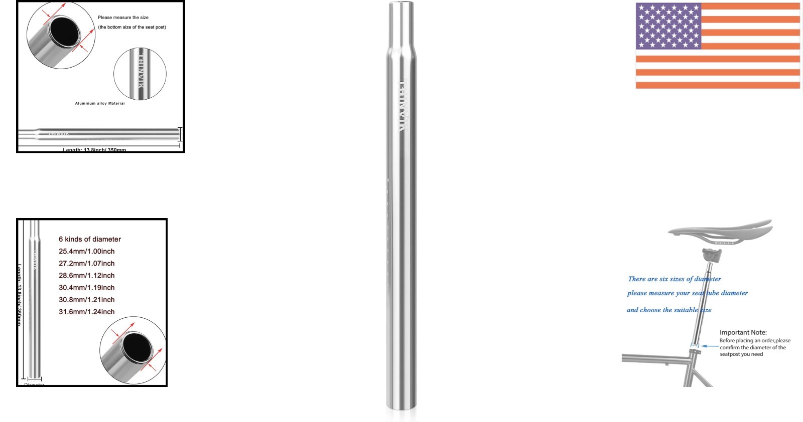 Polished Aluminum Bike Seat Post 350mm