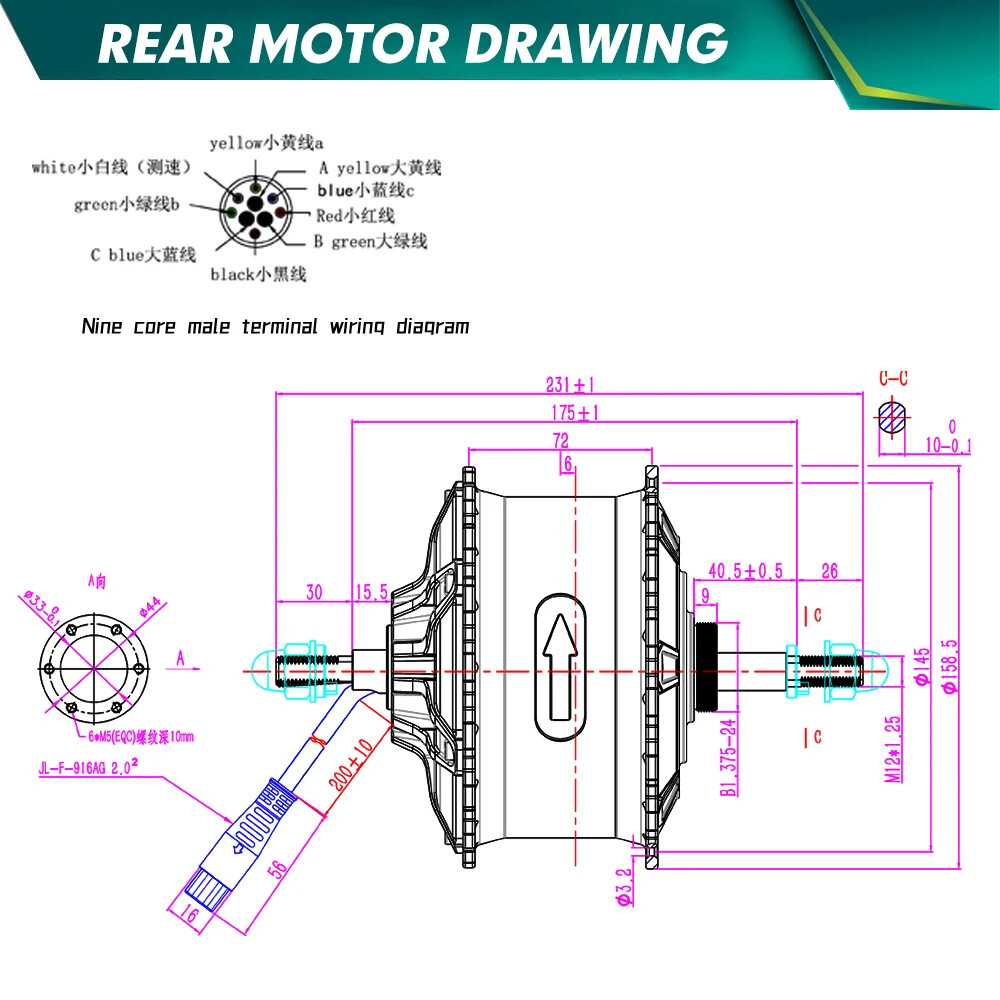 48V 750W Snow E-Bike Hub Motor 4.0Tyre Gear Rear Rotate Wheel Dropout 170-175mm