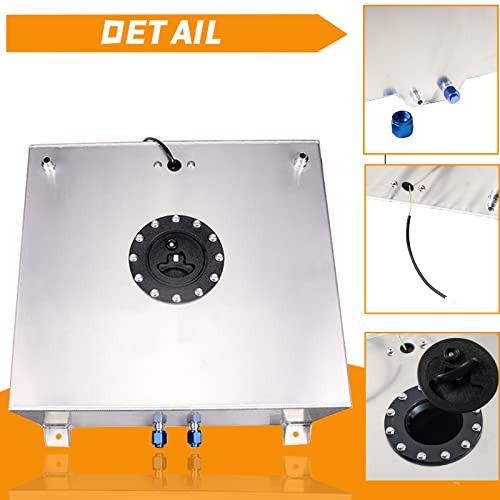 Universal 5 Gallon 20L Fuel Cell Tank with Cap and Level Sender 5 Gallon Silver