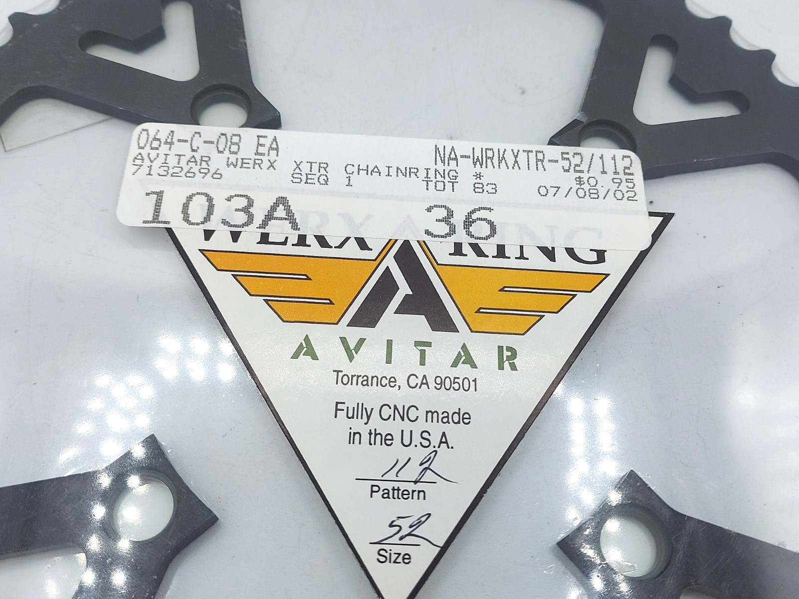 Avitar Werx Chainring 52-Tooth 4-Bolt 52/112 USA CNC Made 103A 52/112 NOS