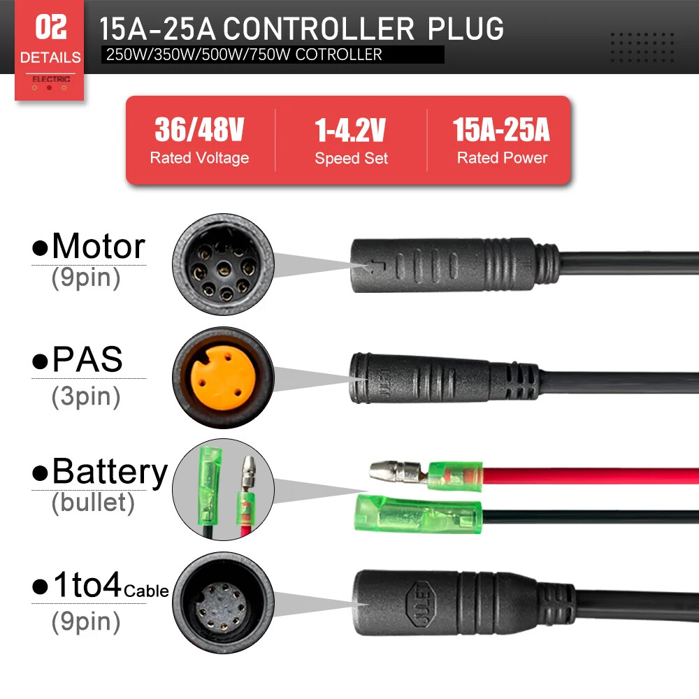 E-bike Controller 36V 48V 15-30A Waterproof Brushless 250W-1000W Hub Motor