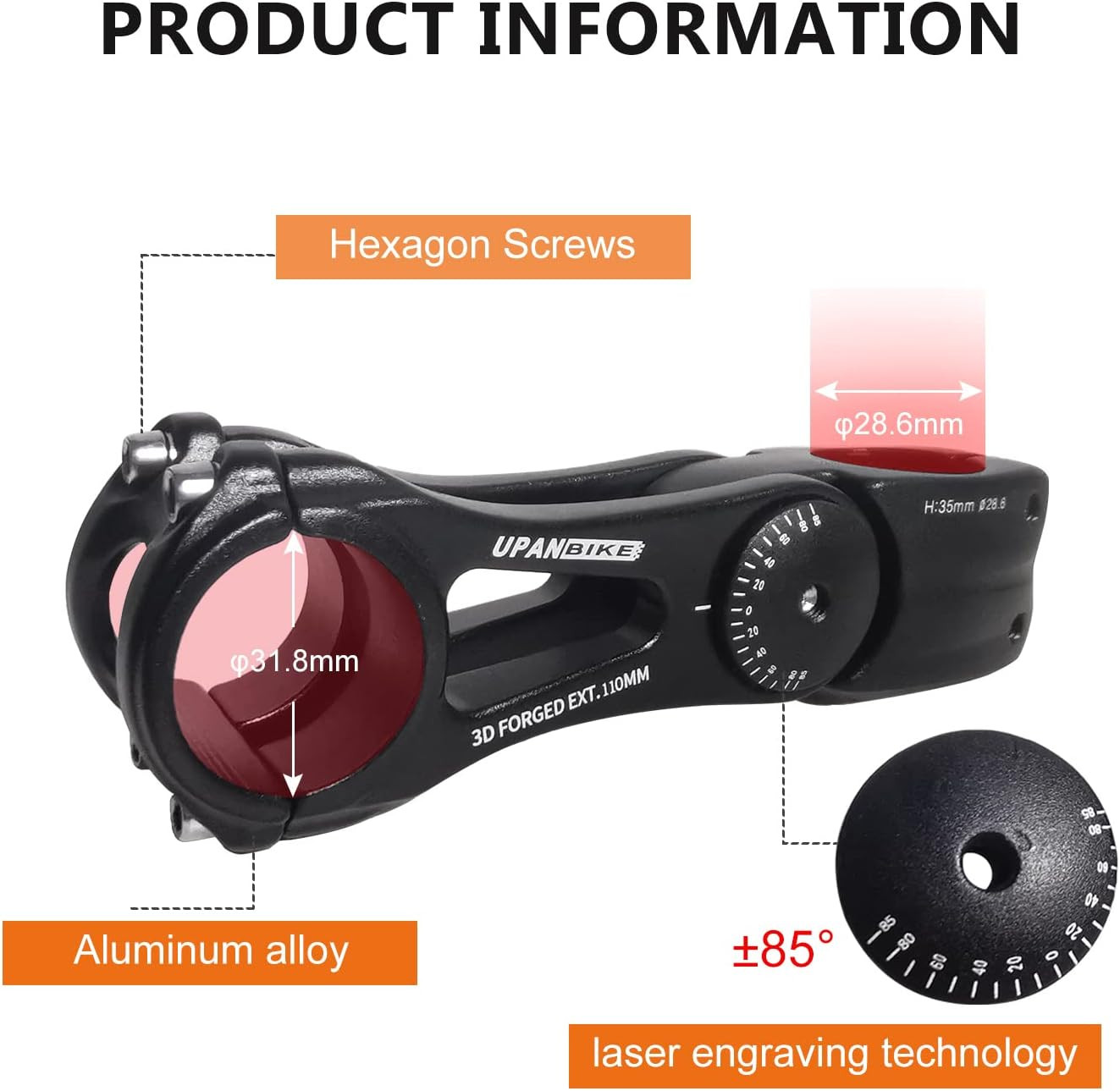 Bike Adjustable Stem 31.8mm 85 Degree 90mm 110mm 145mm Aluminum Alloy Riser E…