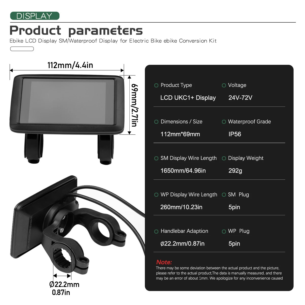 Electric Bicycle Display 24V 36V 48V 52V 60V 72V SM/Waterproof Plug Display