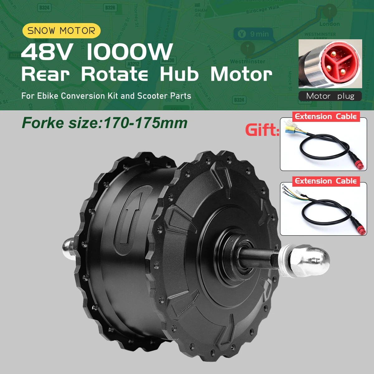 48V1000W Ebike Fat Tire Motor Brushless Gear Rear Rotate Motor Dropout 170-175mm
