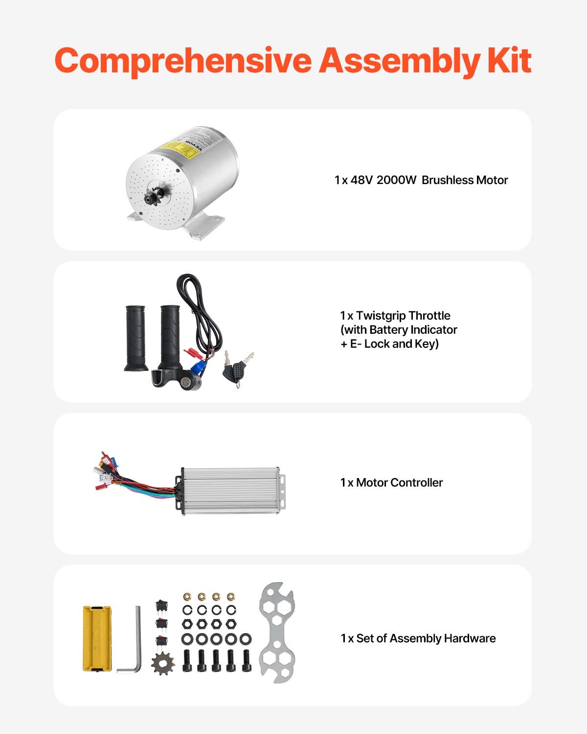 2000W Electric Brushless DC Motor Kit 48V 4300rpm Motor with Speed Controller