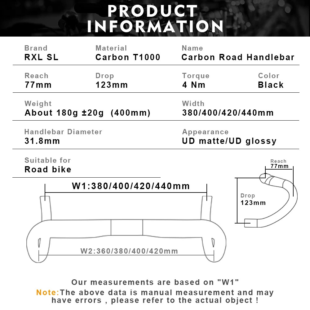 Carbon Road Bike Handlebars 380/400/420/440mm 31.8mm UD Matte/Glossy Drop Bars