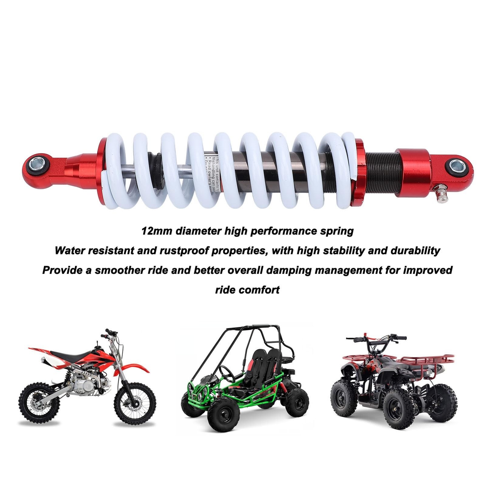 365mm Heavy Duty Shock Absorber CNC Aluminum Alloy 12mm Spring Diameter Unive…