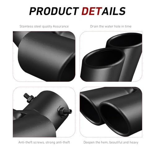 Car Dual Exhaust Tip, 2.48″ Stainless Steel Y Tail Pipe with Fixed Bolt,