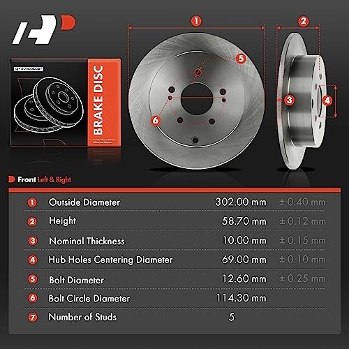 11.89 Inch (302mm) Rear Solid Disc Brake Rotors, 2-Pack | Compatible with