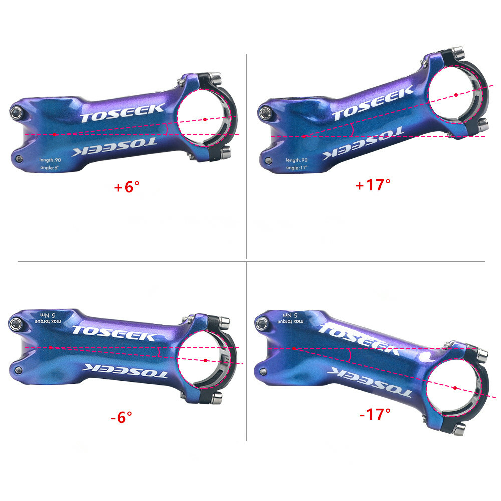 TOSEEK 6°/17° Bicycle Stem Aluminum Mountain Road Bike Stem 28.6*31.8mm 60-110mm