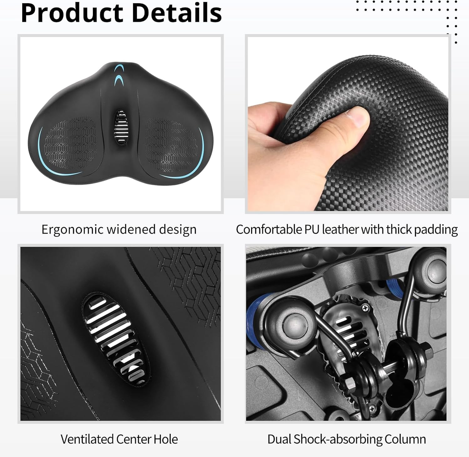 Noseless Oversized Bike Seat – Extra Wide Bicycle Seat Cushion, 13.4 X 9.8 In, C