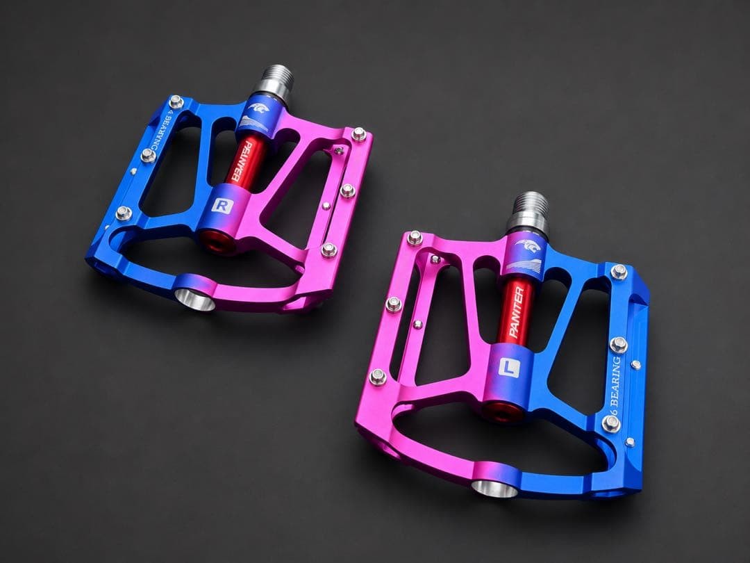 PANther Ultra Light Flat Pedal Blue Pink Gradient CNC Aluminum New 10×9.5cm