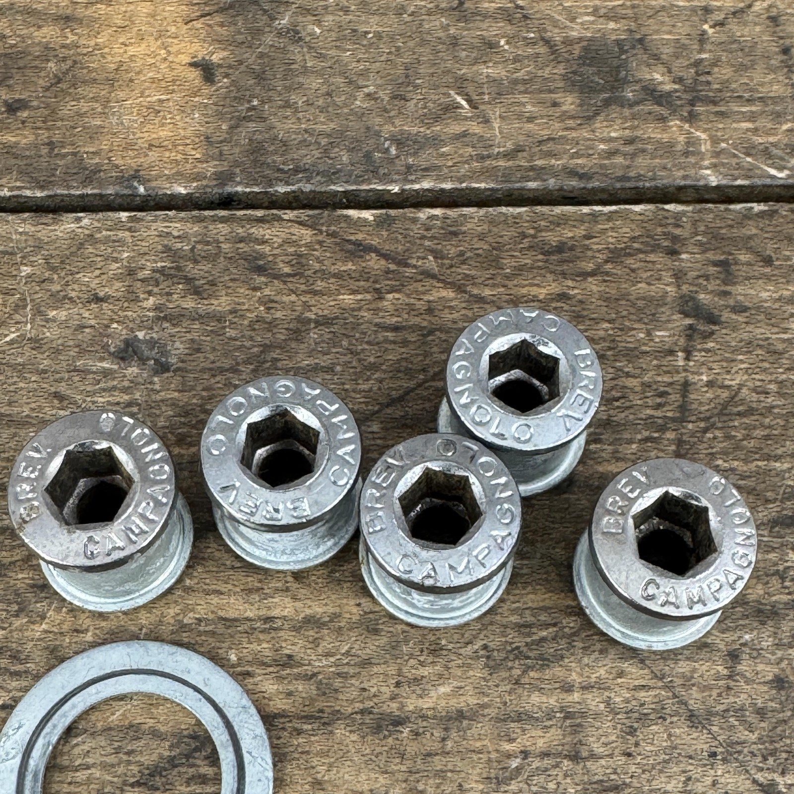 Vintage Campagnolo Triple Chainring Bolts Nuts Washers Kit Silver Drivetrain
