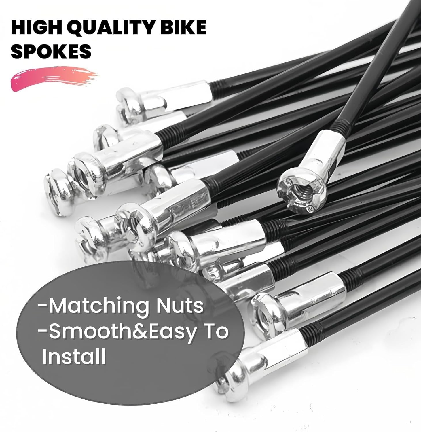 Precision Crafted Bike Spokes 20pcs in Black Steel – 12G, Impact Resistant