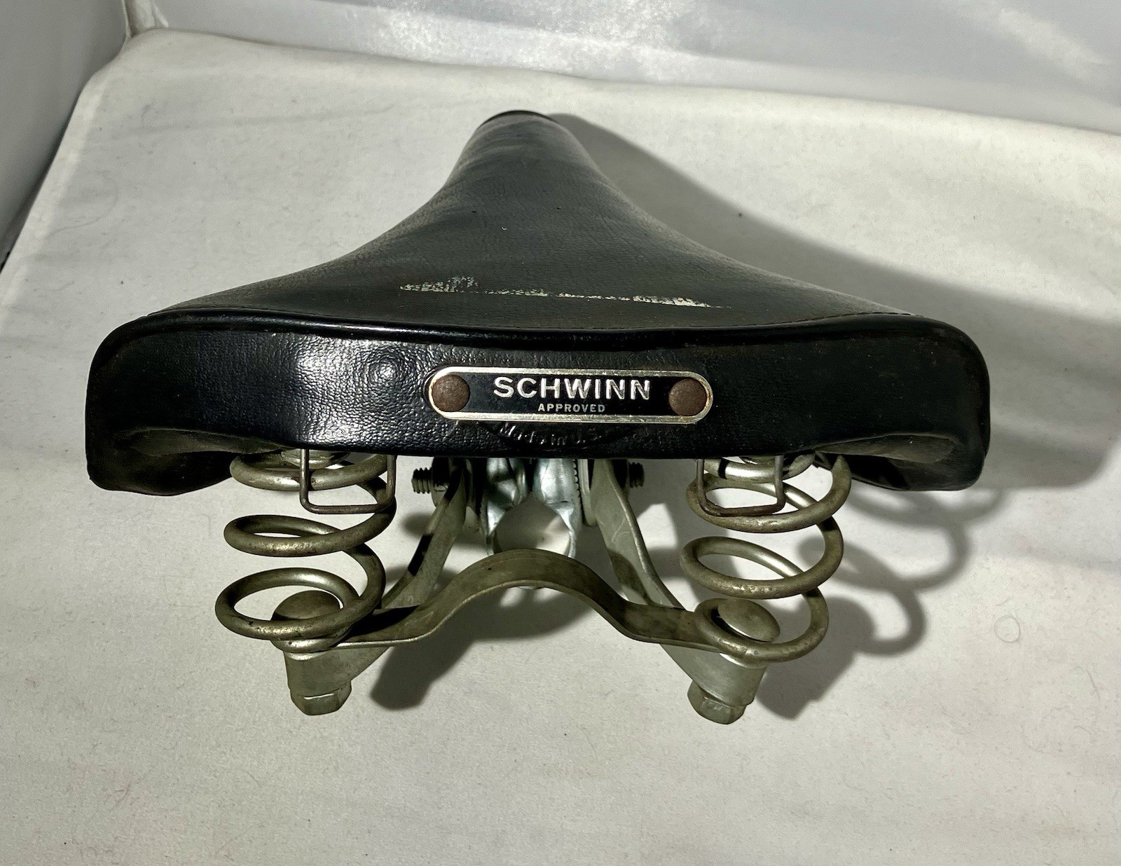 Vintage Schwinn Approved Riveted Black Leather Dual Spring Bicycle Seat Saddle