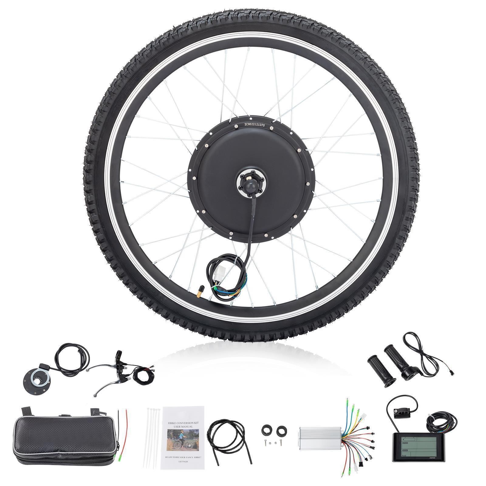 24» 26» Electric Bicycle Front / Rear Wheel + Tire E-Bike Conversion Motor Set