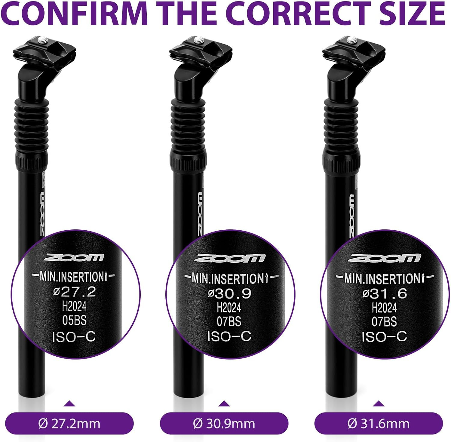 Zoom Bike Suspension Seatpost: 27.2/30.9/31.6 X 350 Mm Shock Absorber Damper Bic