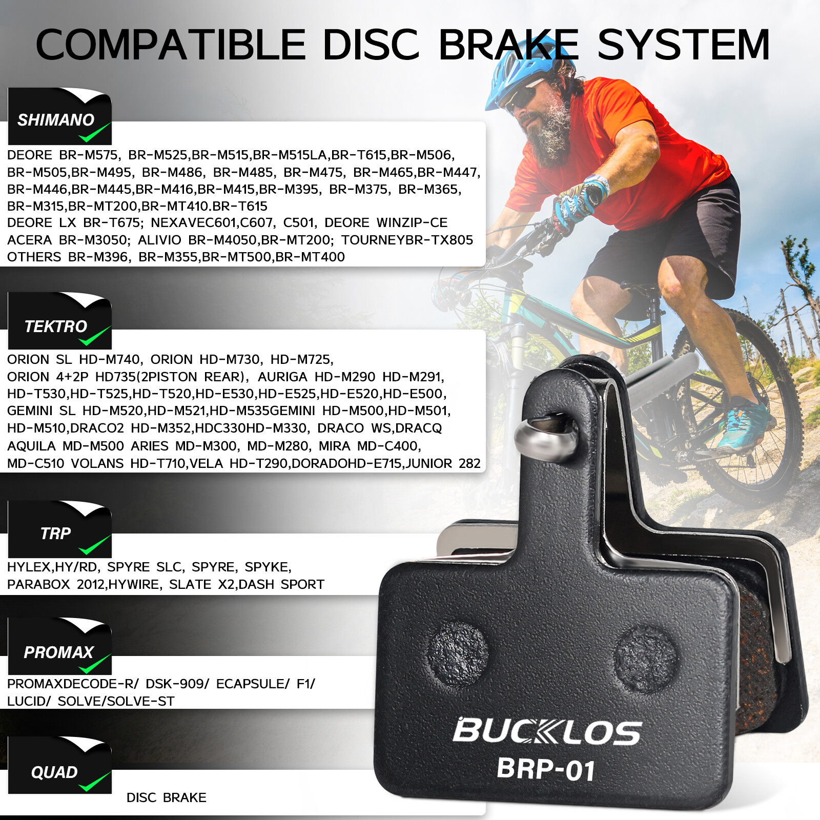 BUCKLOS MTB Bike Semi-Metallic Disc Brake Pad for Shimano B01S B05S Tektro E10