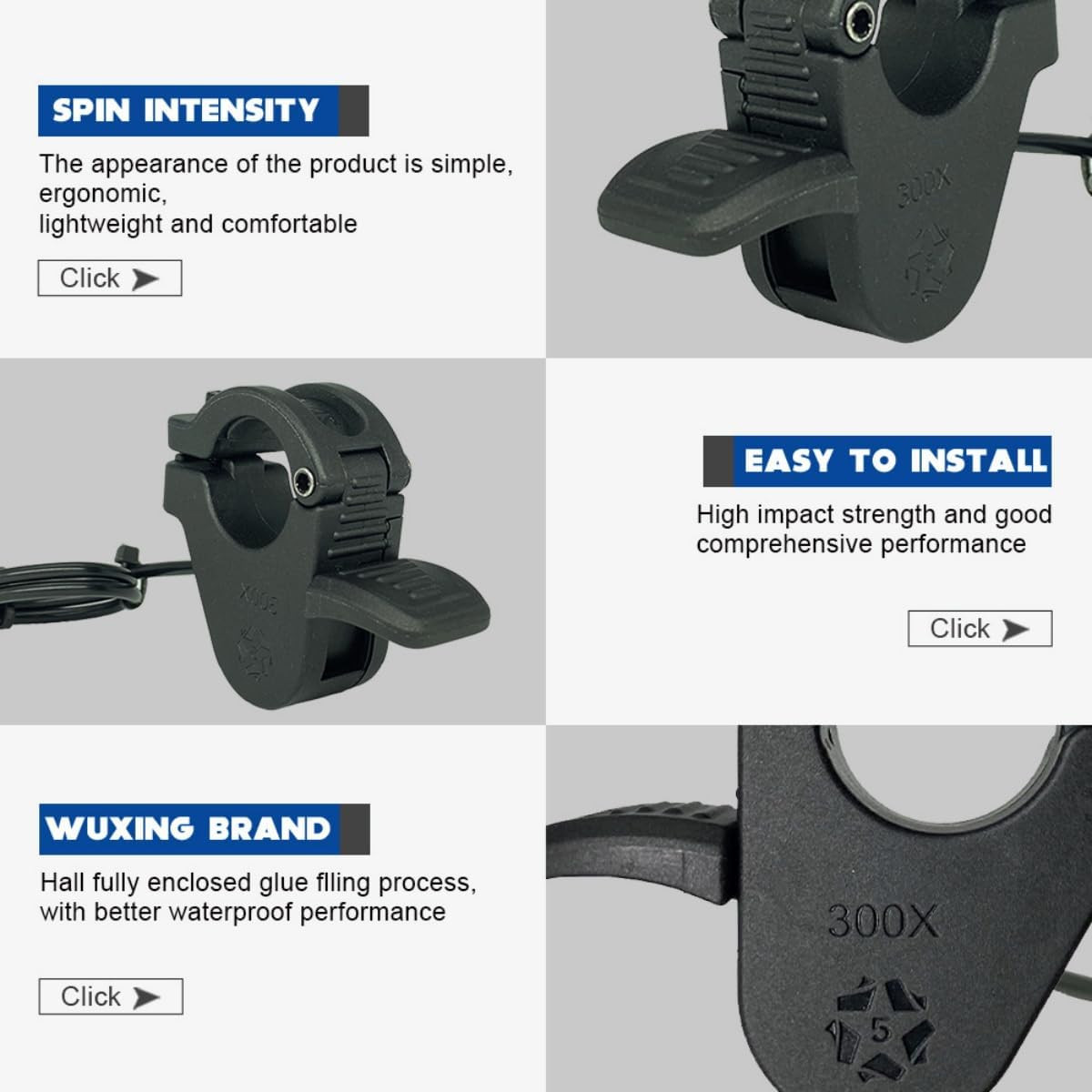 Ebike Thumb Throttle,12V/24V/36V/48V/52V/60V/72V 3-Pin M8 Waterproof Ebike Throt