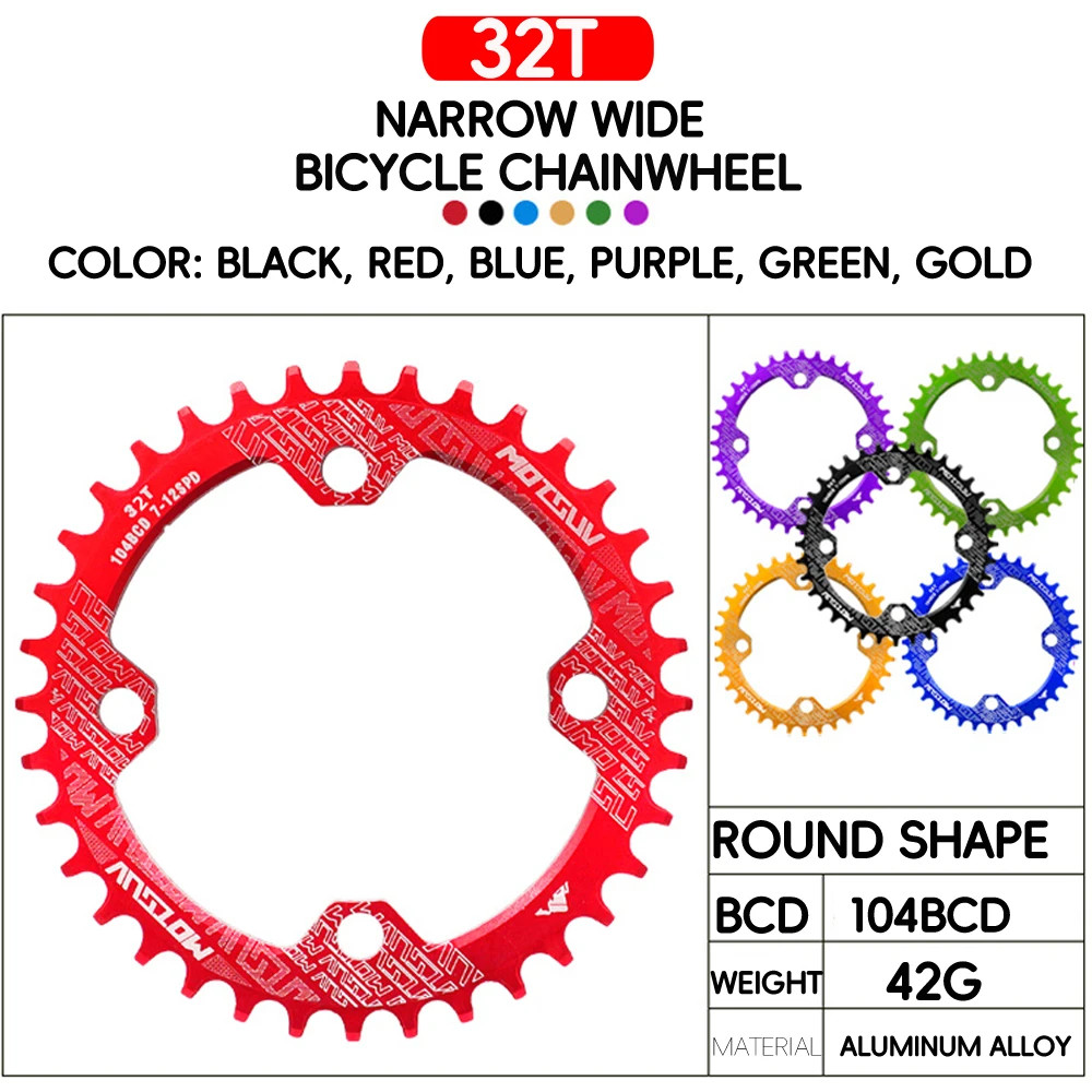Bicycle 104BCD Crank Narrow Wide Chainring Aluminum Alloy MTB Bike round 32T 34T