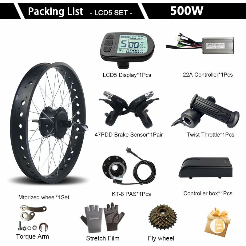 20 24 26inch 500W Snow Fat E-bike Conversion Kit 36 48V Rear Cassette Hub Motor