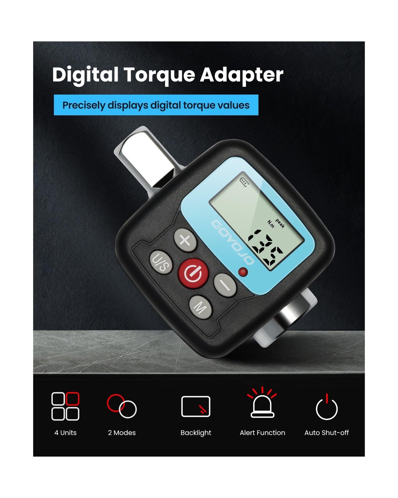 GOYOJO Digital Torque Wrench Adapter, 4-135Nm (2.95-99.6 ft-lb) Ele… Fast Ship